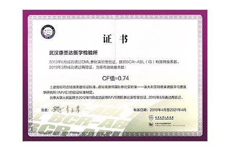 BCR-ABL Effective Conversion Factor Certificate in Wuhan
